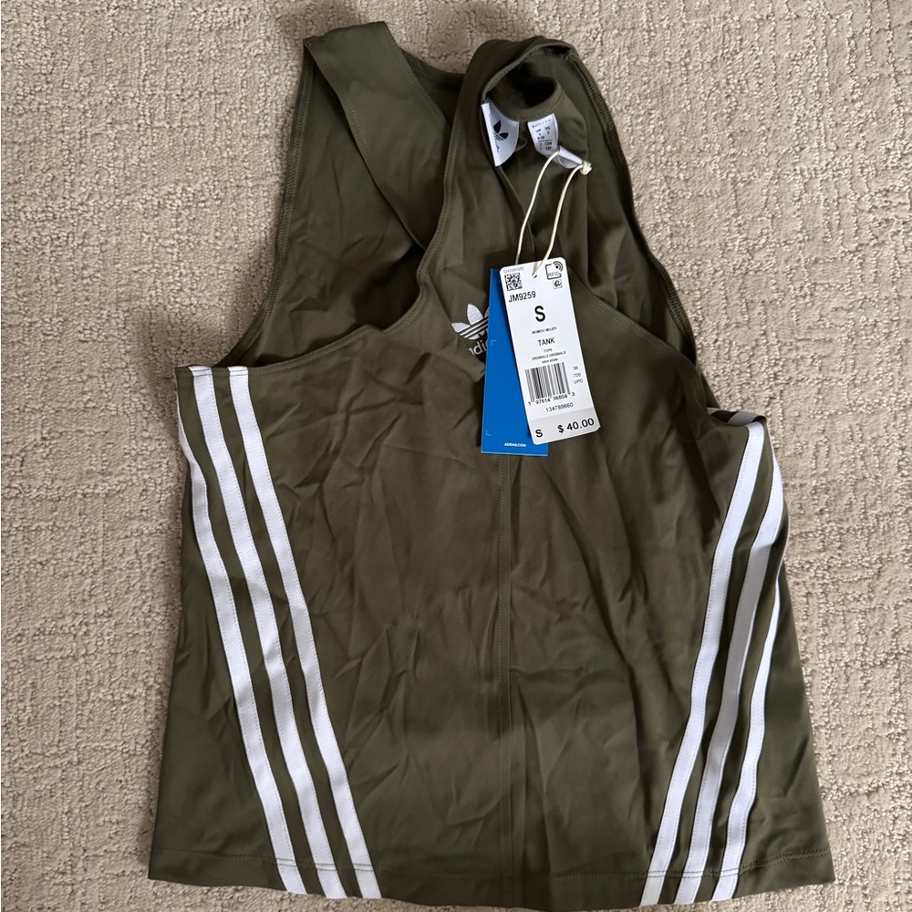 Adidas Khaki Wrap Tank Top with White Accents Size Small